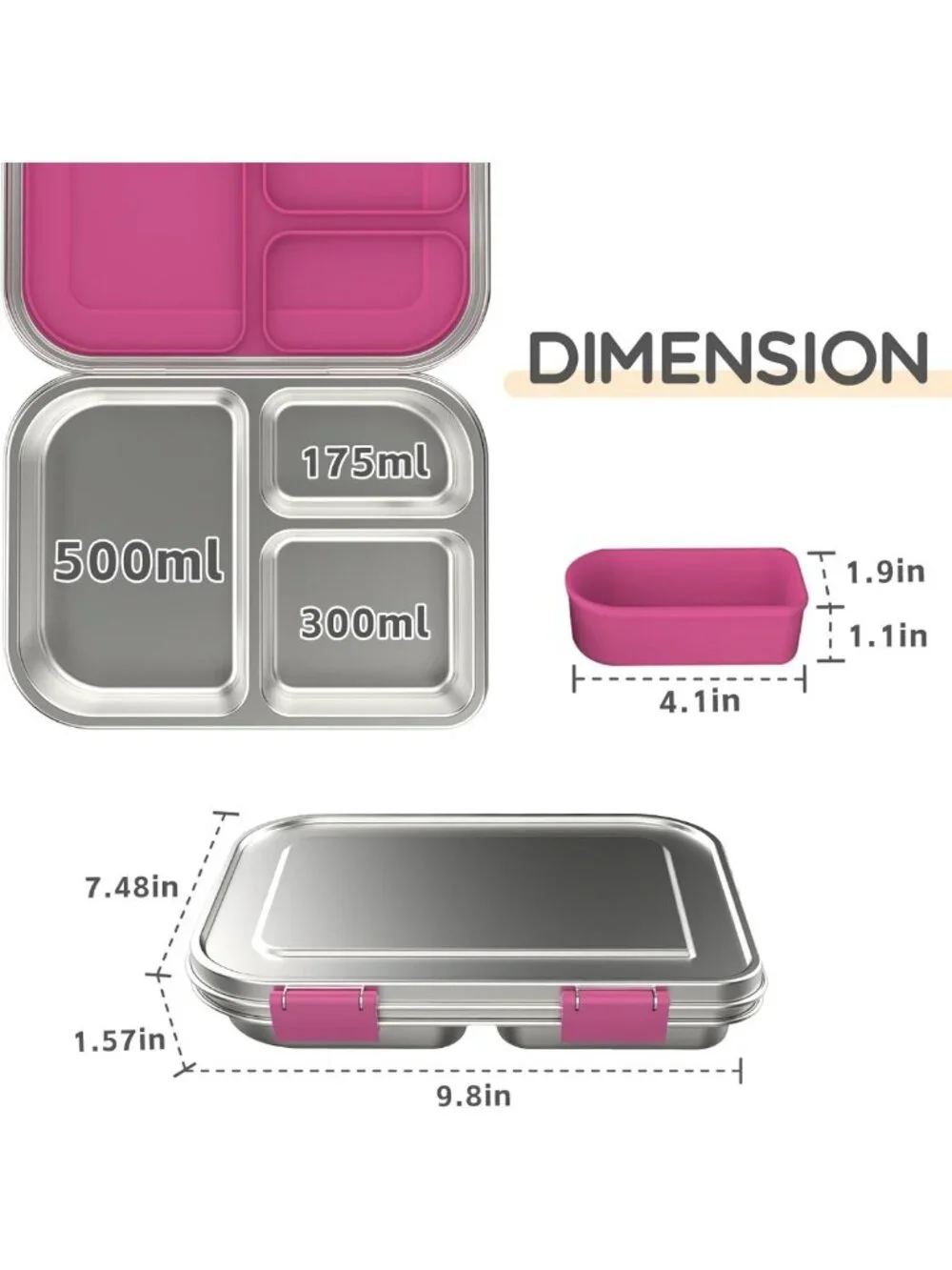 Leak-Resistant Stainless Steel Bento Lunch Box for Kids - 3 Compartments